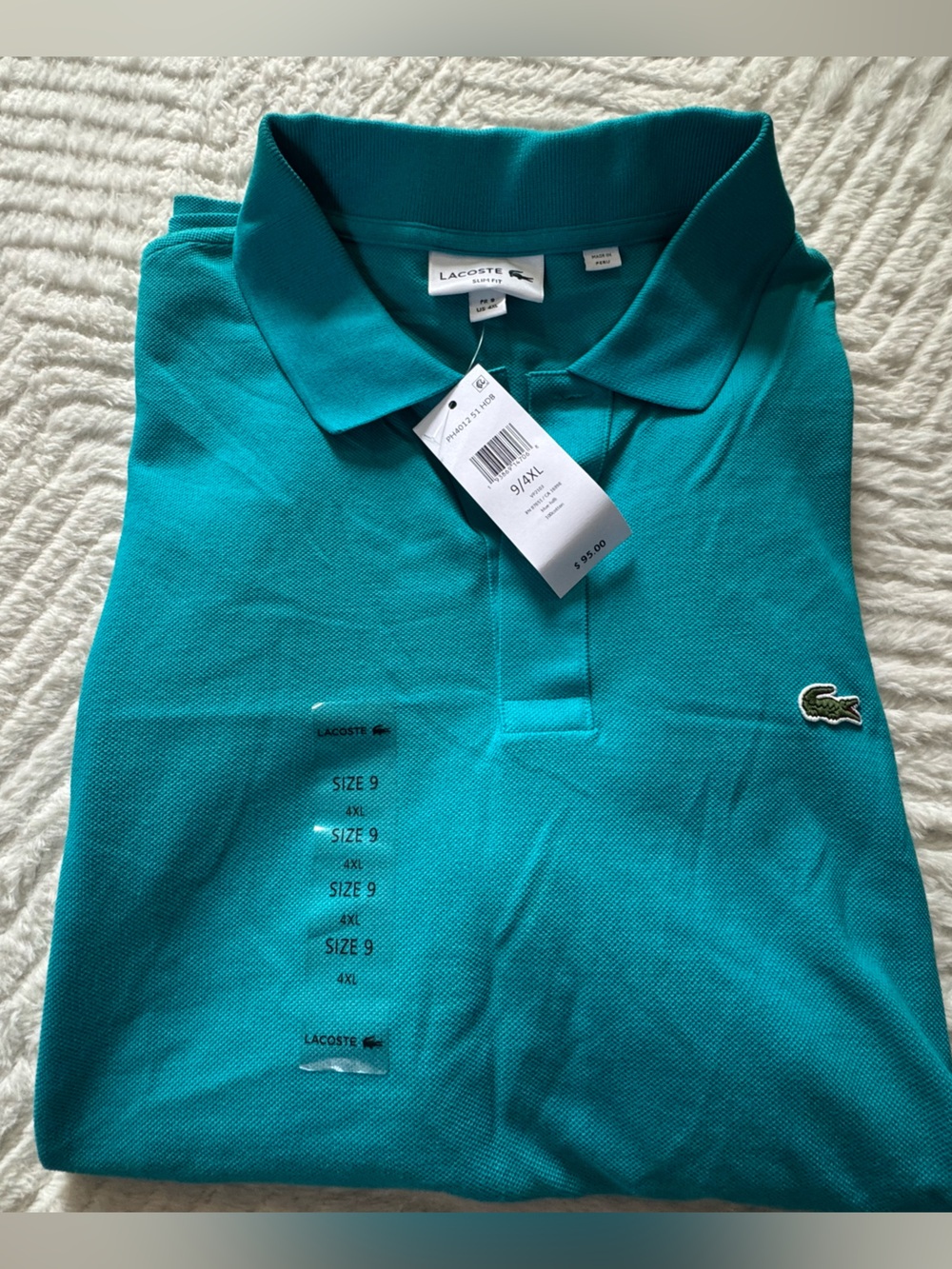 Lacoste men’s Big & Tall polo shirt sz9/4XL Turquoise NWT